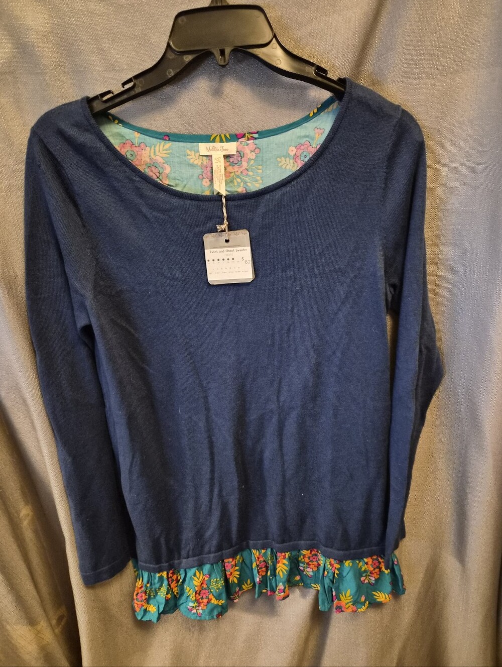 Matilda Jane Blue Long Sleeve Top with Floral Trim Medium NWT